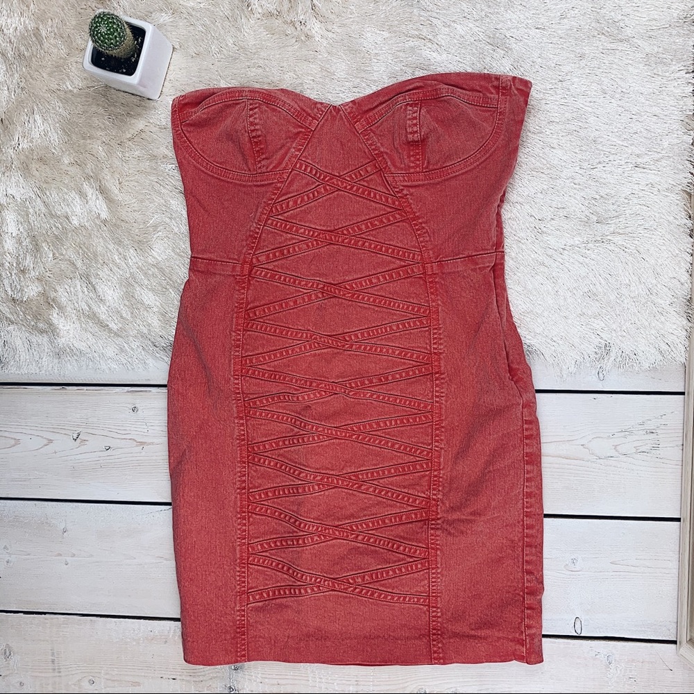 Charley 5.0 | Vintage Coral Denim Strapless Dress